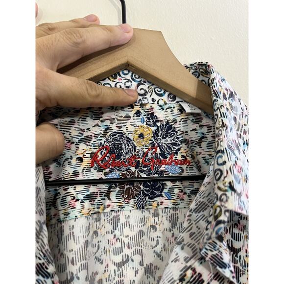 Robert Graham Abstract Boho Button Up Shirt L Flip Cuff Artsy Preppy Maximalist - Picture 4 of 14